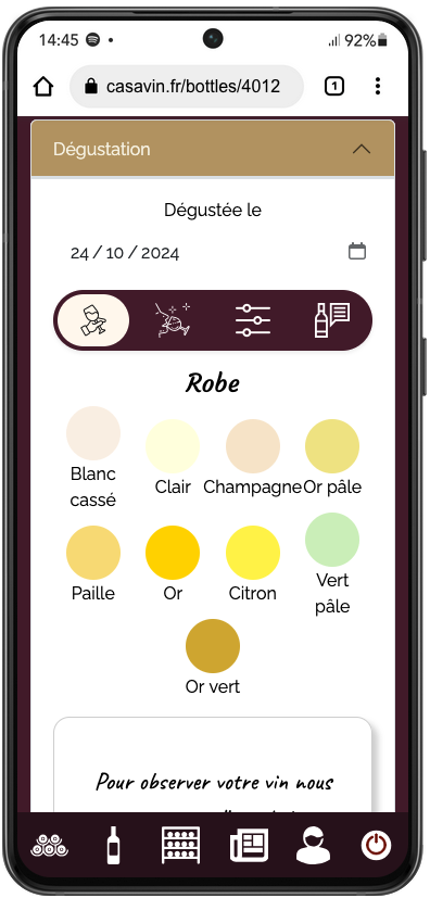 visualisation de l'interface dégustation